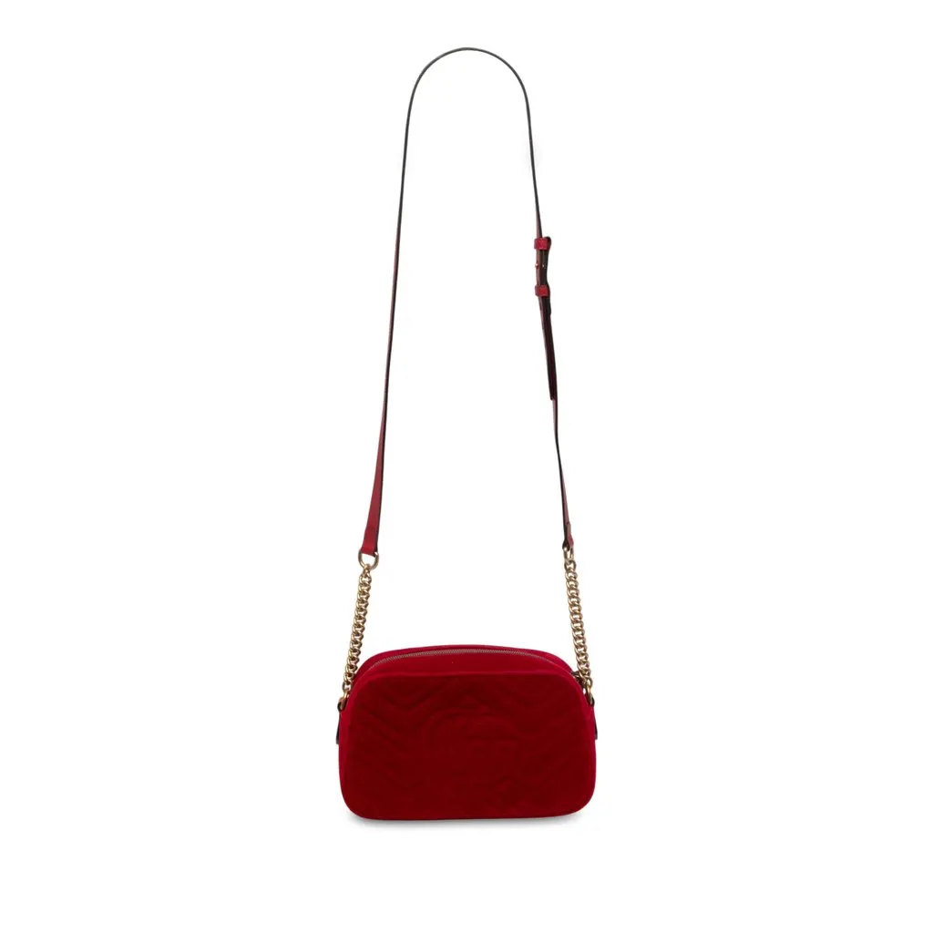 Gucci Small GG Marmont Matelasse Velvet Crossbody Red Velvet Very good - Back View