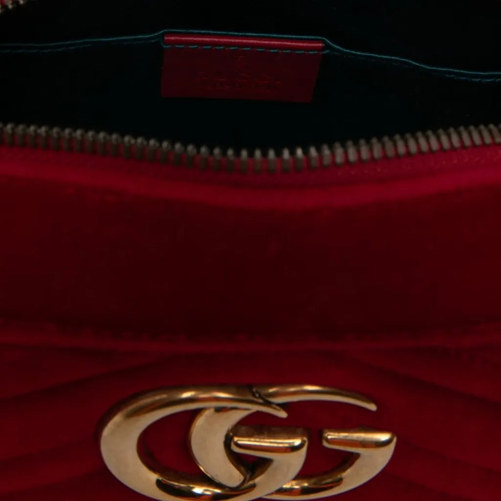 Gucci Small GG Marmont Matelasse Velvet Crossbody Red Velvet Very good - Box View