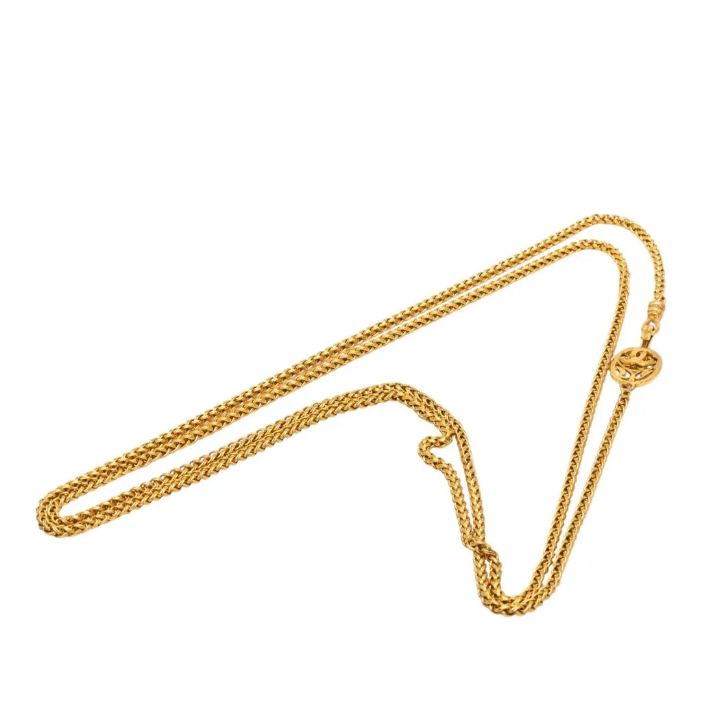 Chanel Gold Plated Medallion Double Strand Chain Necklace Gold Metal Very good - Front View