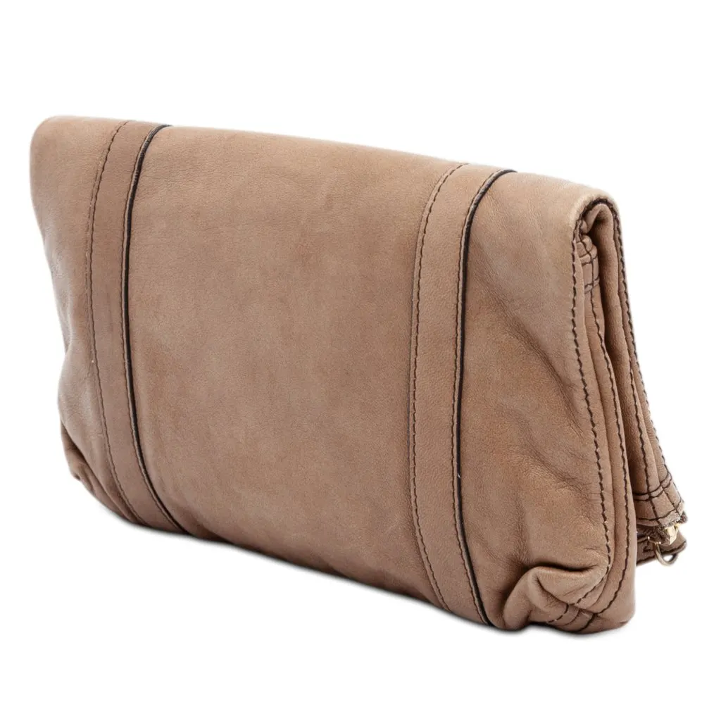 Burberry Leather Fold Over Wristlet Clutch Brown Leather Very good - Back View