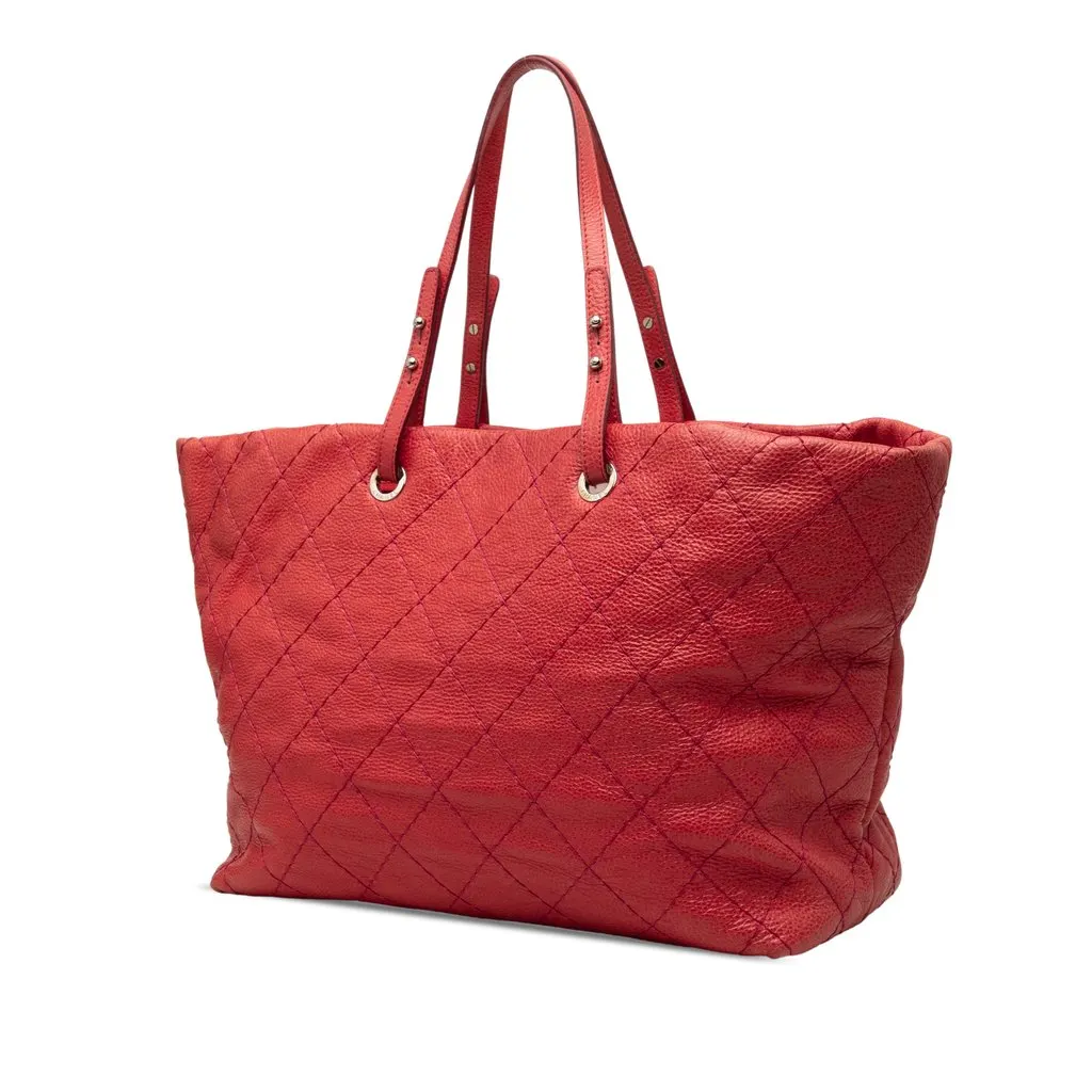 Chanel Large Glazed Calfskin On The Road Tote Red Leather Good - Back View