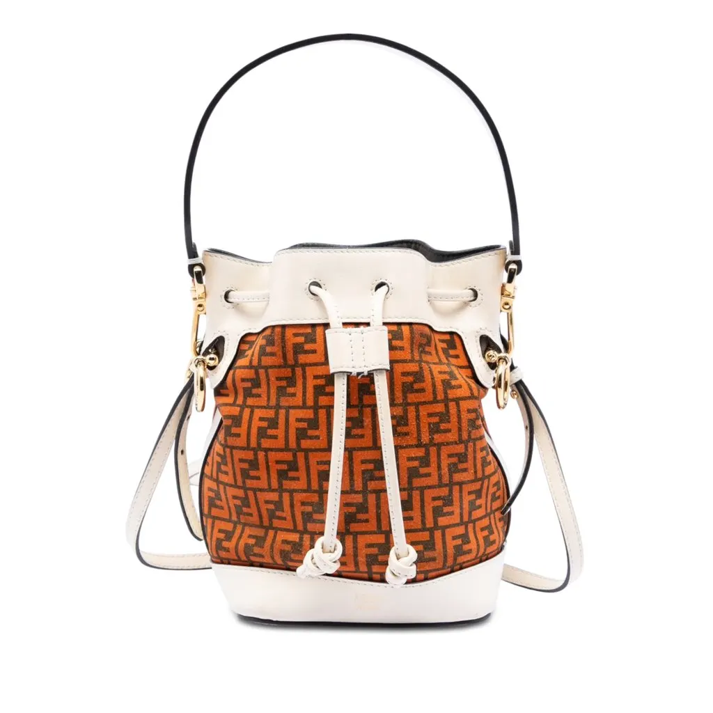 Fendi Mini Zucca Suede Mon Tresor Bucket Bag Orange Leather Very good - Front View