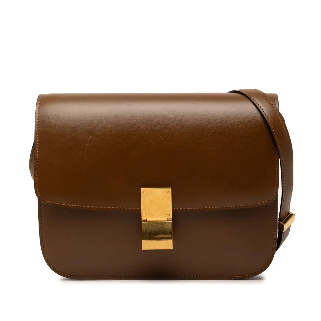 Celine Medium Calfskin Classic Box Brown Leather Very good - Front View