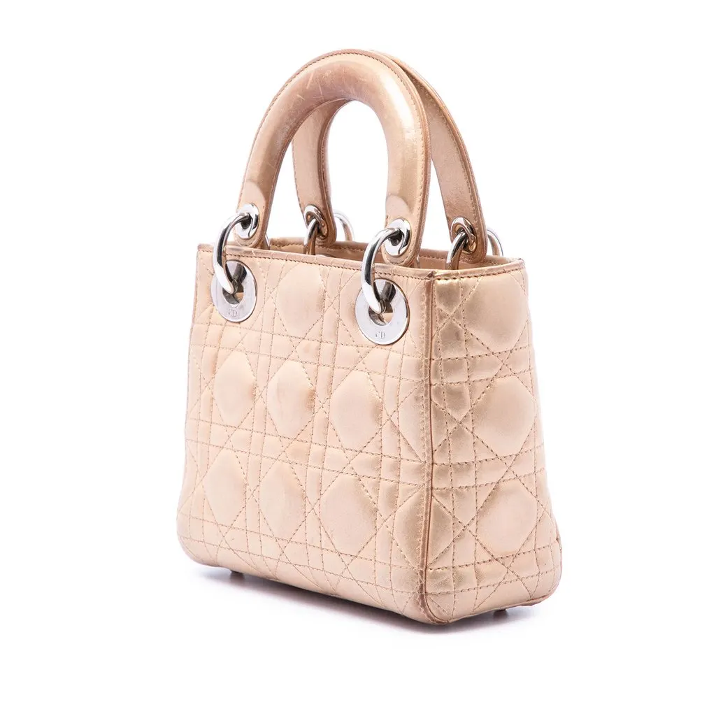 Dior Mini Metallic Lambskin Cannage Lady Dior Pink Leather Very good - Back View