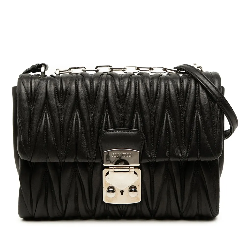 Miu Miu Matelasse Nappa Push Lock Flap Black Leather Very good - Front View