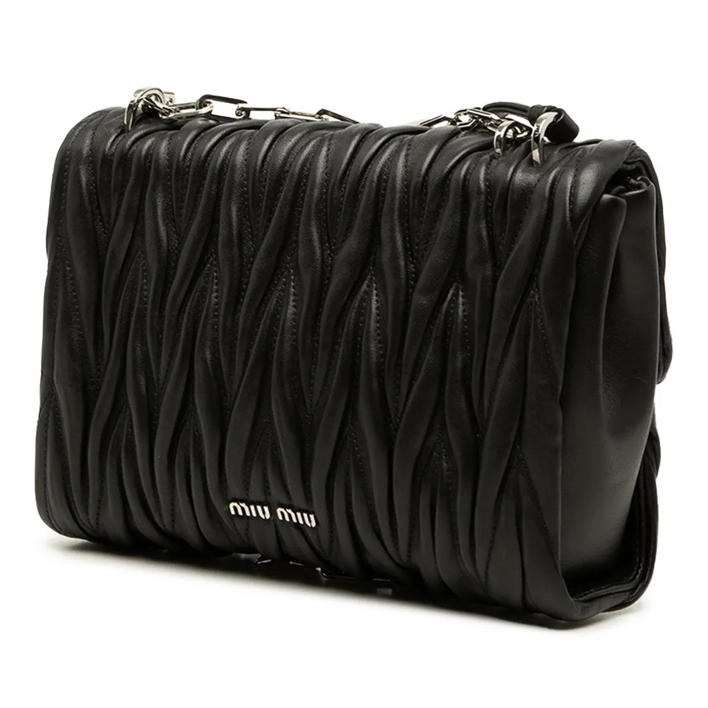 Miu Miu Matelasse Nappa Push Lock Flap Black Leather Very good - Back View