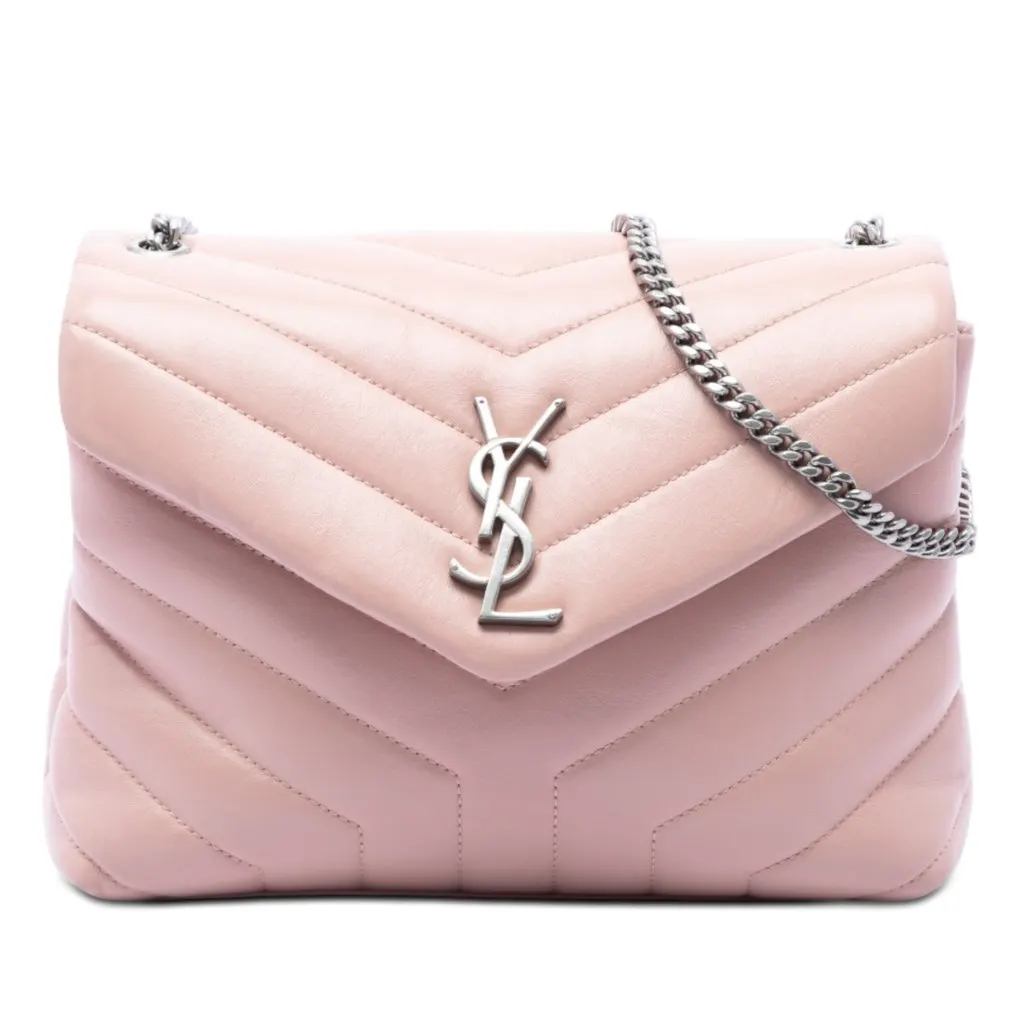 Saint Laurent Small Matelasse Calfskin Monogram LouLou Shoulder Bag Pink Leather Very good - Front View