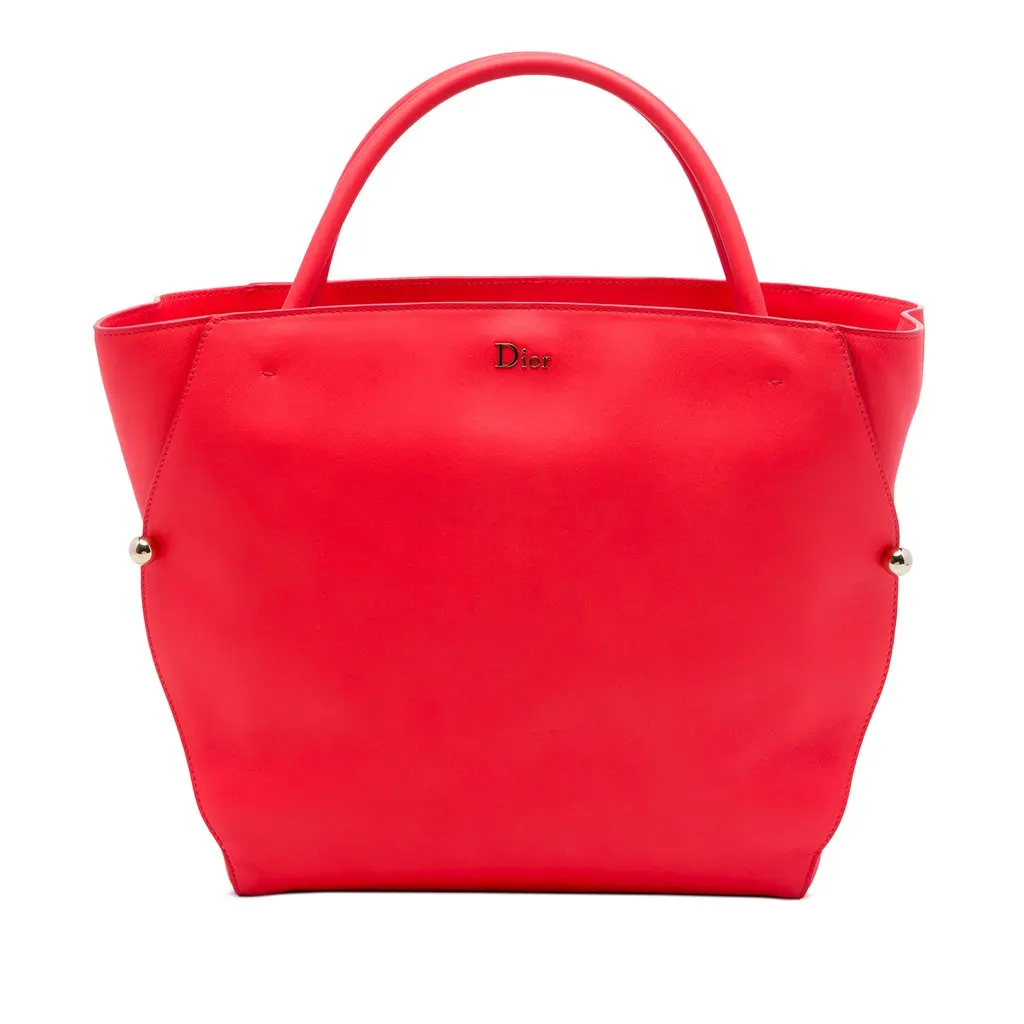 Dior Medium Smooth Calfskin Diorbar Tote Red Leather Very good - Front View