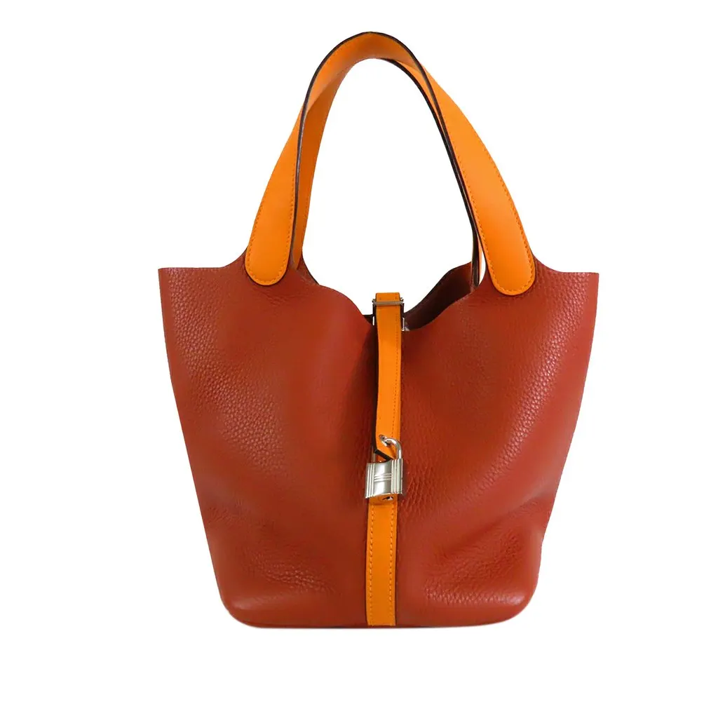 Hermès Bicolor Clemence and Swift Picotin Lock 22 Orange Leather Very good - Front View