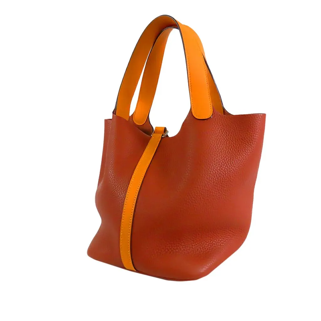Hermès Bicolor Clemence and Swift Picotin Lock 22 Orange Leather Very good - Back View