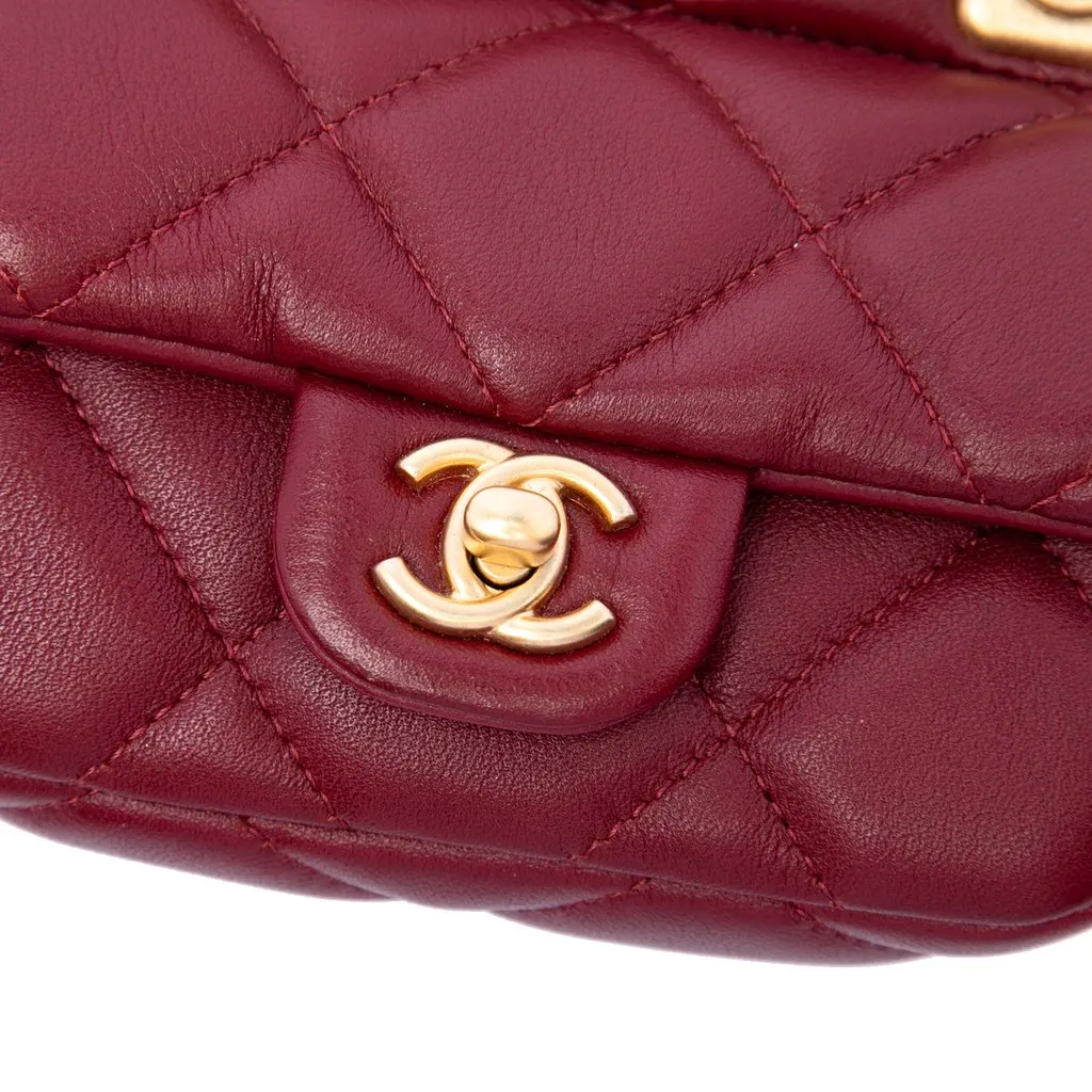 Chanel Quilted Calfskin Lady Card Holder with Chain Top Handle Bag Red Leather Very good - Box View