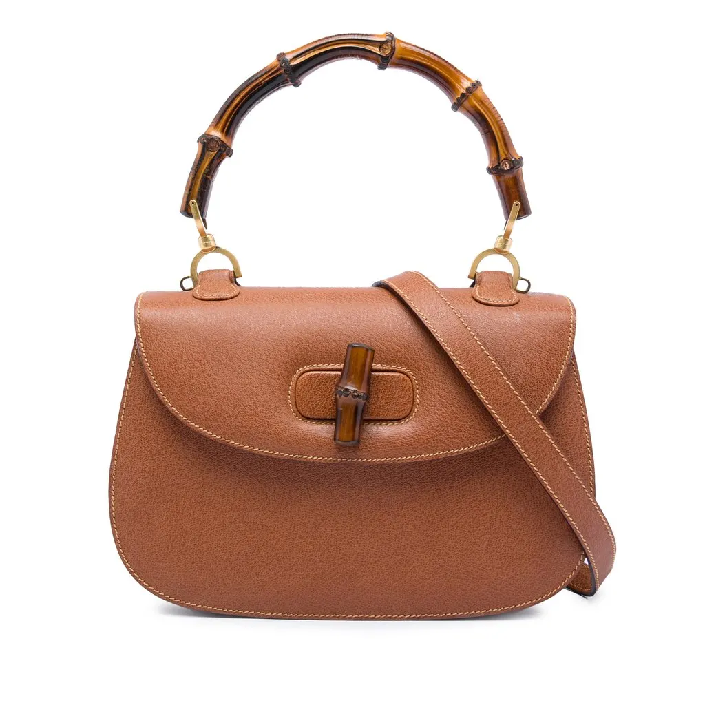 Gucci Small Calfskin Bamboo Top Handle Bag Brown Leather Very good - Front View