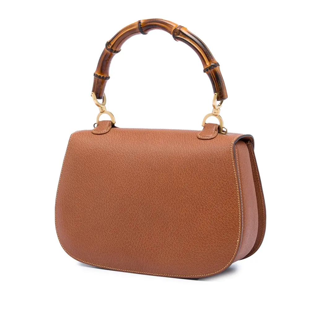 Gucci Small Calfskin Bamboo Top Handle Bag Brown Leather Very good - Back View