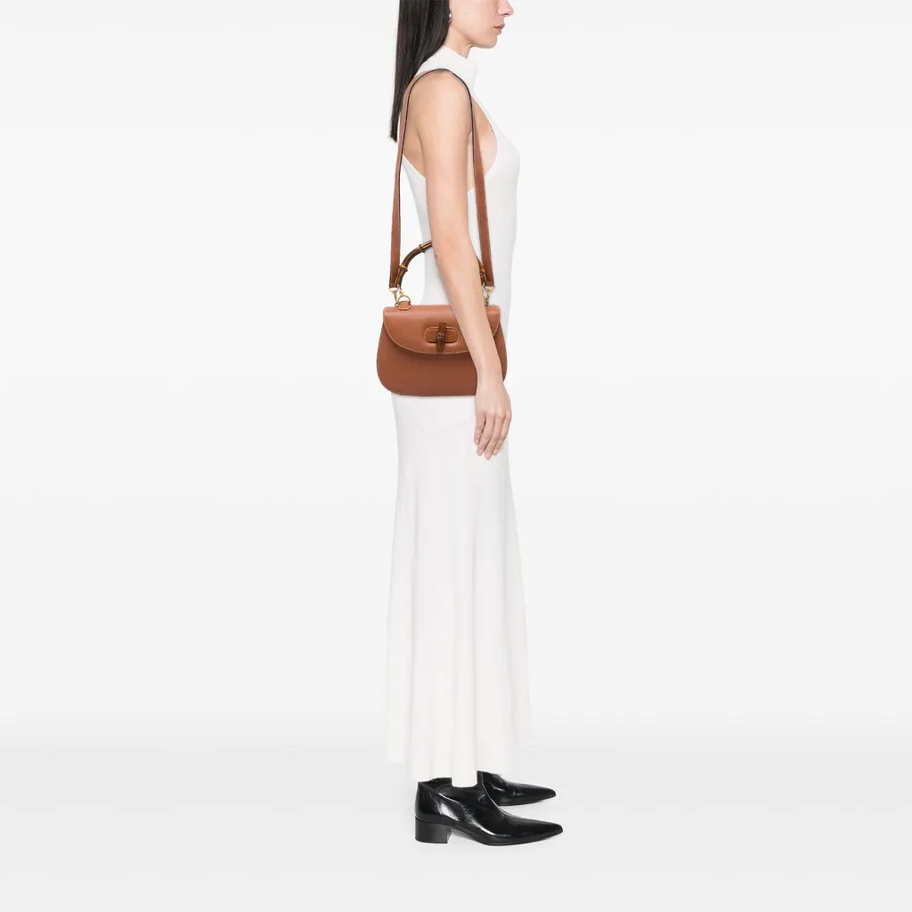 Gucci Small Calfskin Bamboo Top Handle Bag Brown Leather Very good - Box View