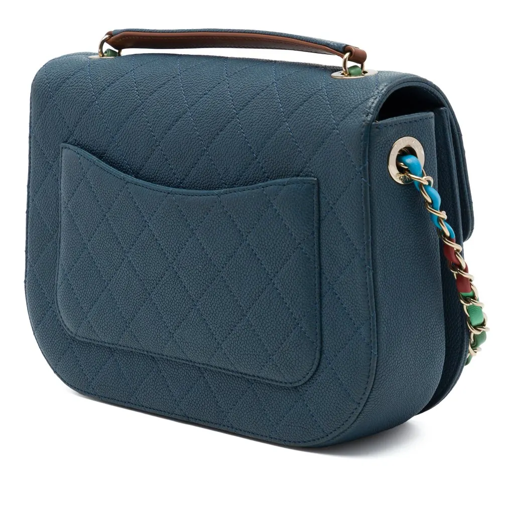 Chanel Paris Cuba Medium Quilted Caviar Thread Around Flap Blue Leather Very good - Back View
