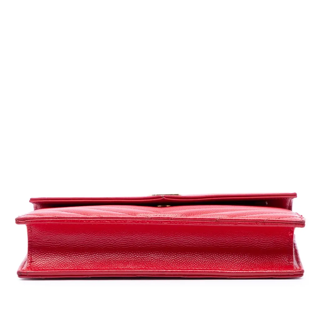Saint Laurent Grain De Poudre Chevron Monogram Envelope Wallet on Chain Red Leather Very good - Inside View