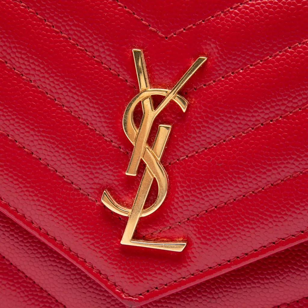 Saint Laurent Grain De Poudre Chevron Monogram Envelope Wallet on Chain Red Leather Very good - Box View