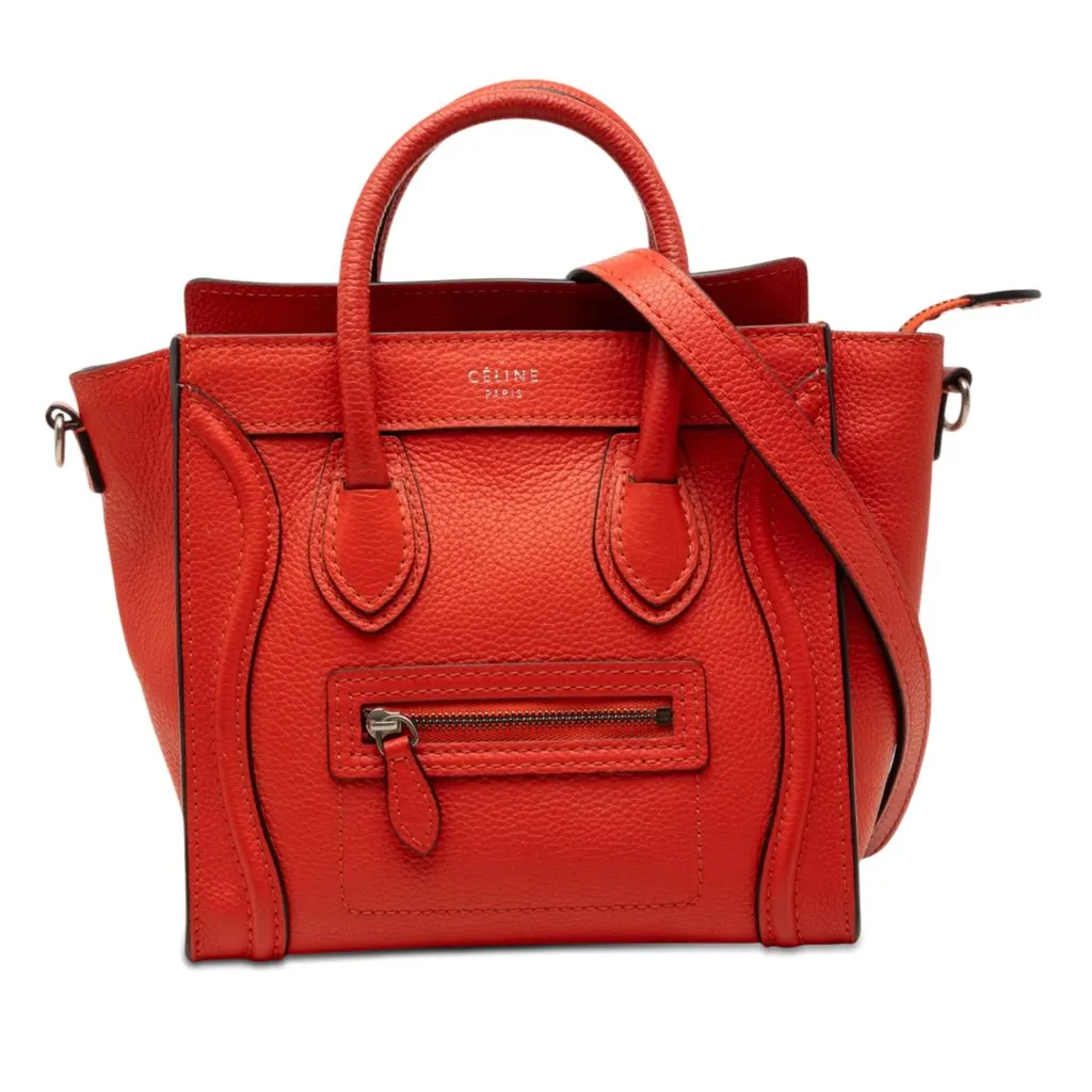 Celine Nano Leather Luggage Tote Orange Leather Very good - Front View