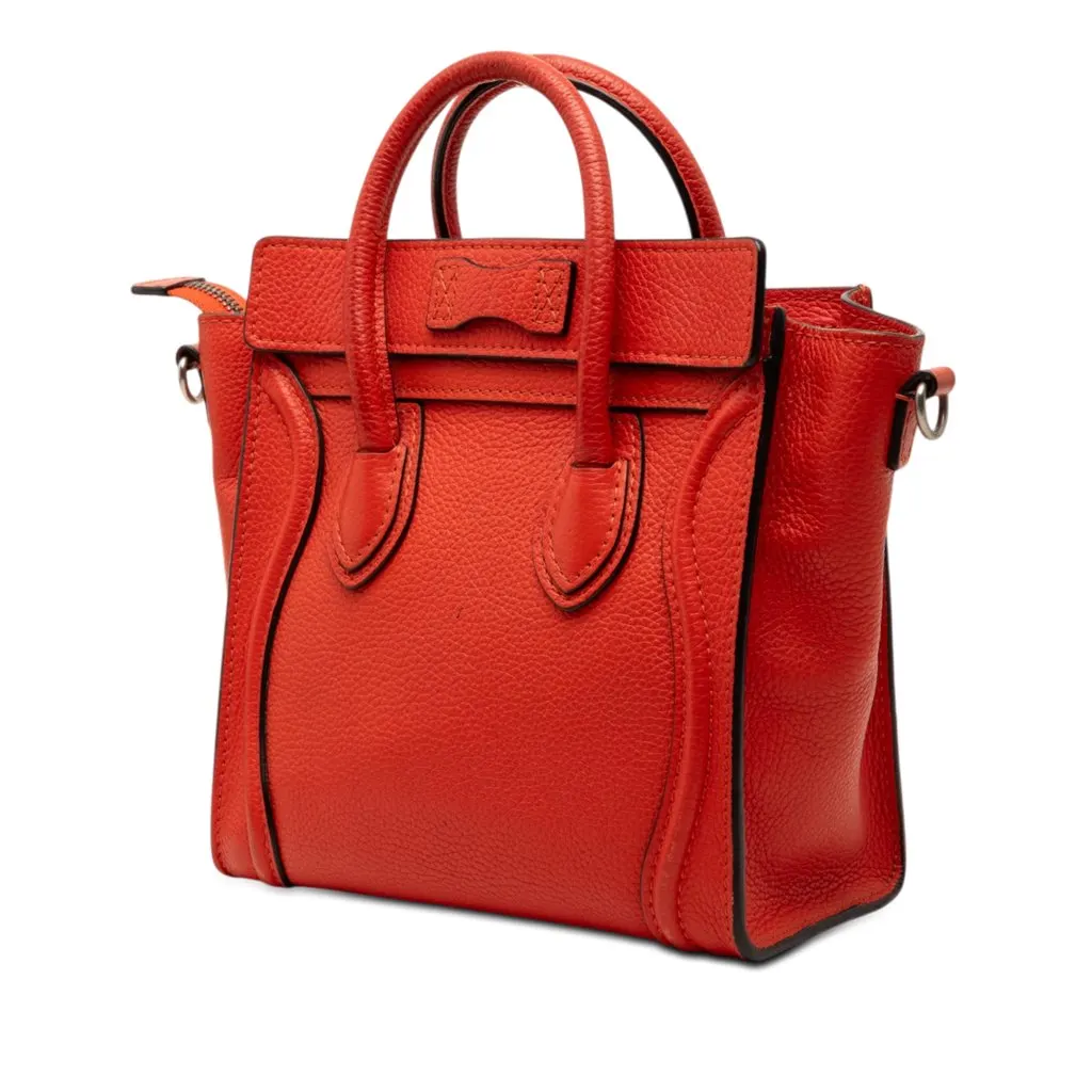 Celine Nano Leather Luggage Tote Orange Leather Very good - Back View