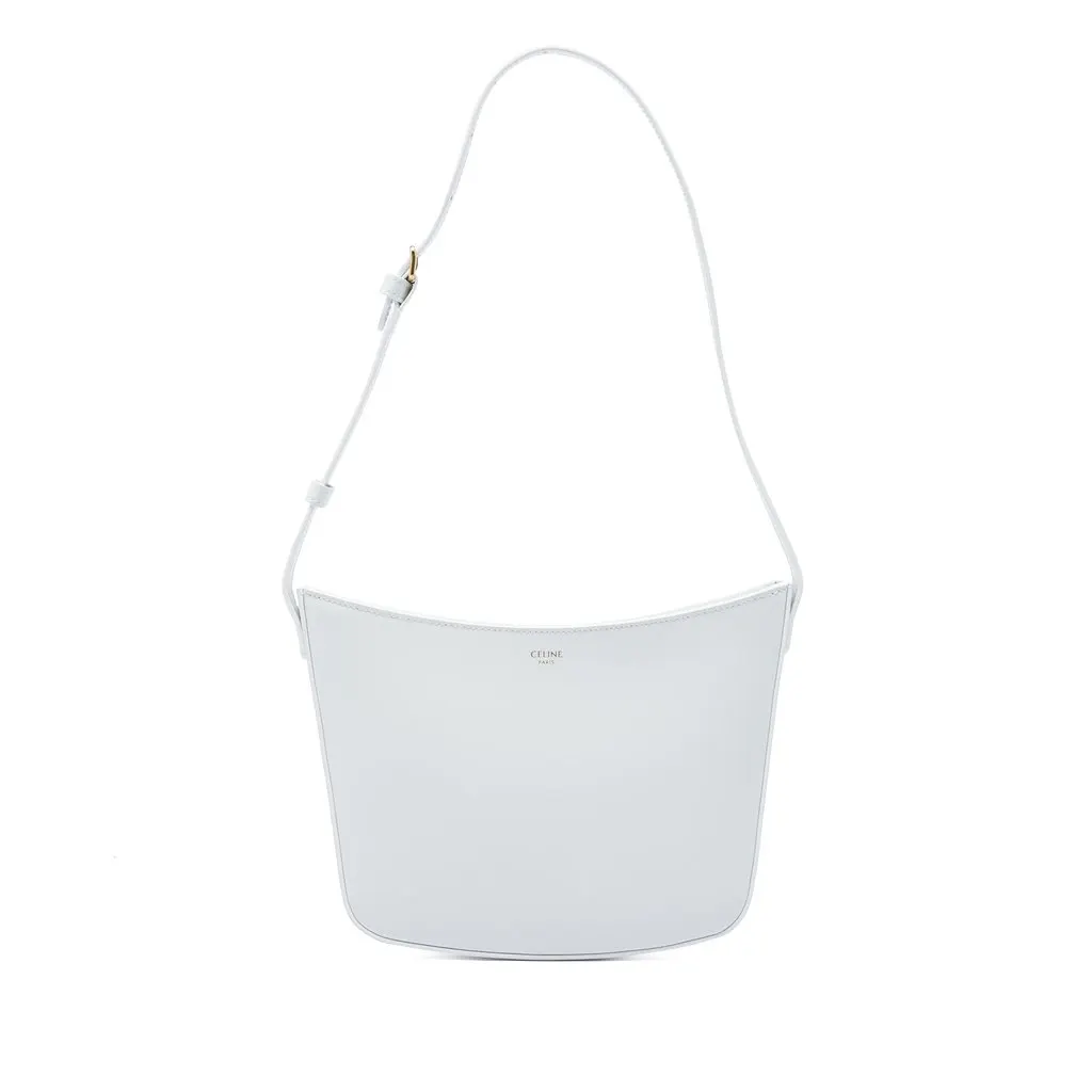 Celine Medium Shiny Calfskin Croque Shoulder Bag White Leather Very good - Front View
