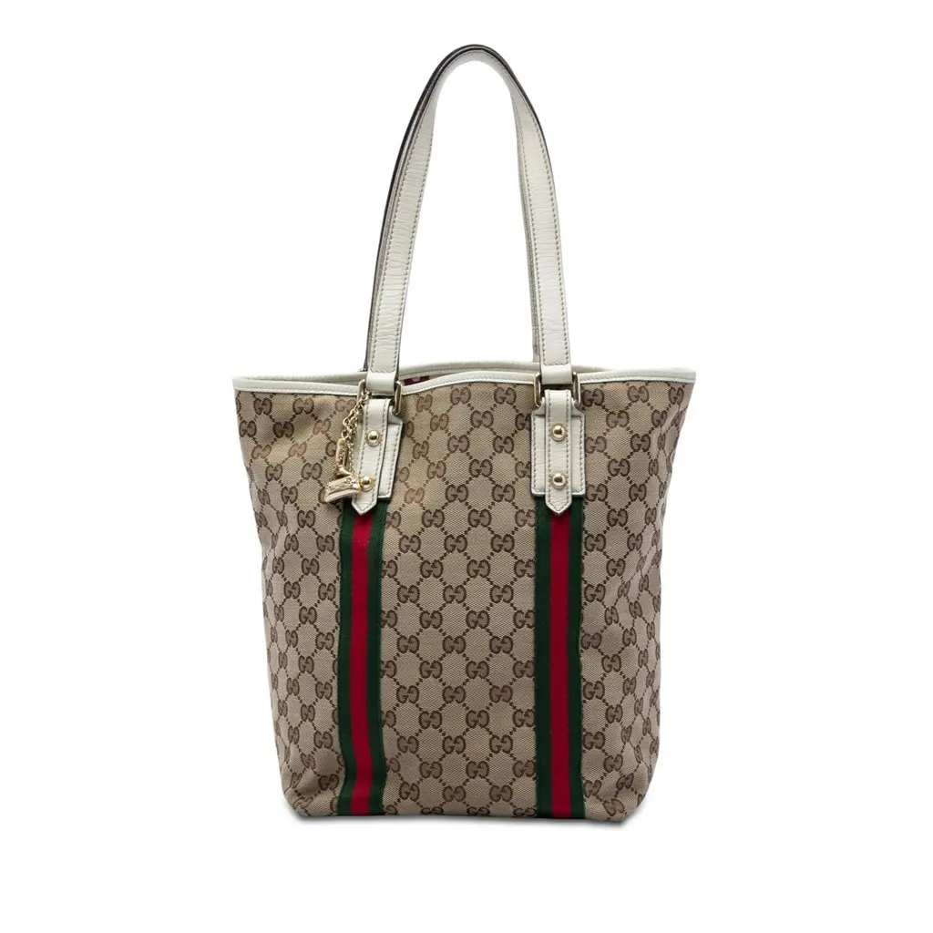Gucci GG Canvas Web Jolicoeur Tote Beige Small | Pre-Owned D