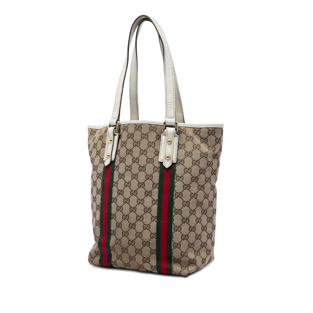 Gucci GG Canvas Web Jolicoeur Tote Beige Small | Pre-Owned D