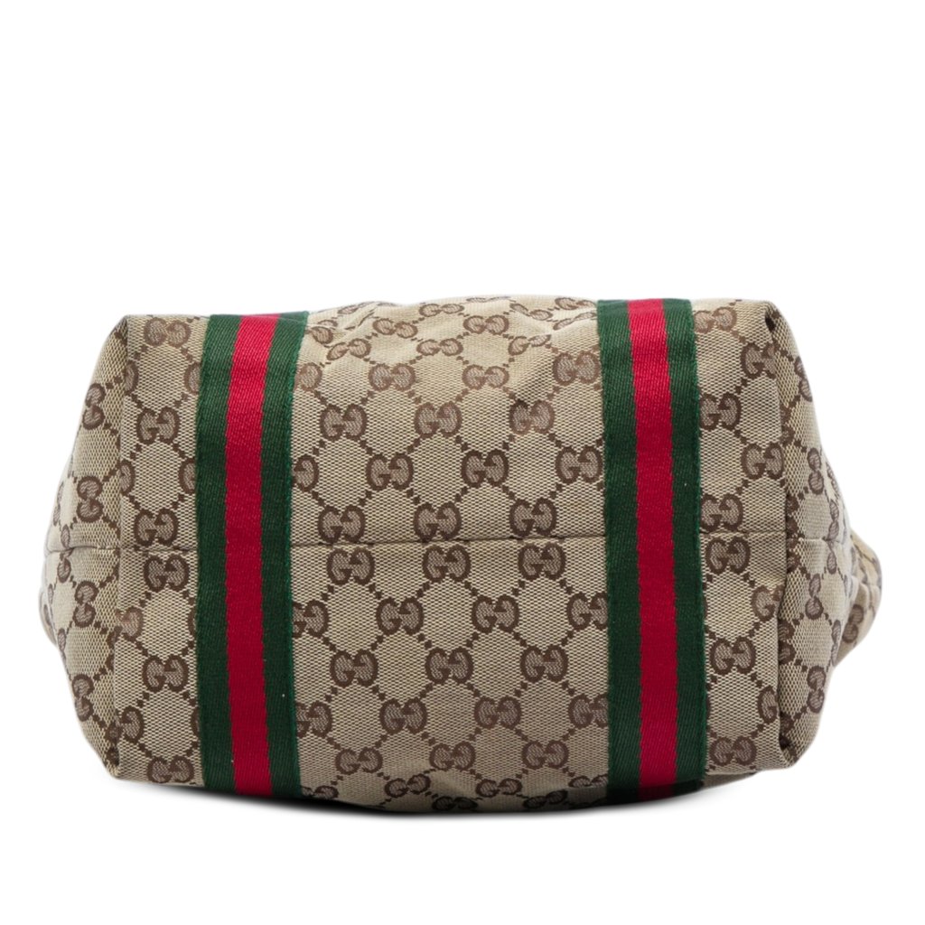 Gucci GG Canvas Web Jolicoeur Tote Beige Small | Pre-Owned D