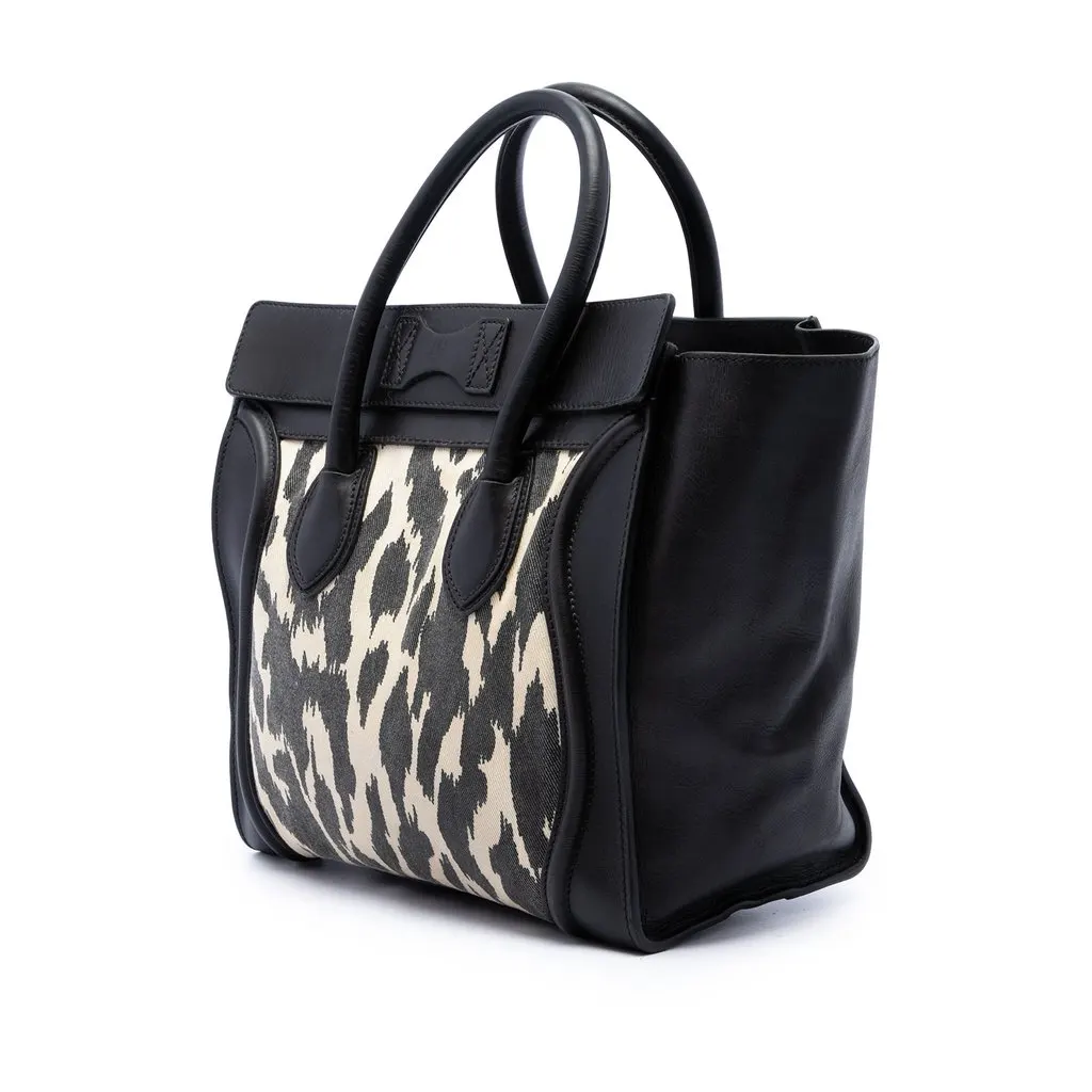 Celine Mini Canvas Leopard Print and Calfskin Luggage Tote Black Canvas Very good - Back View