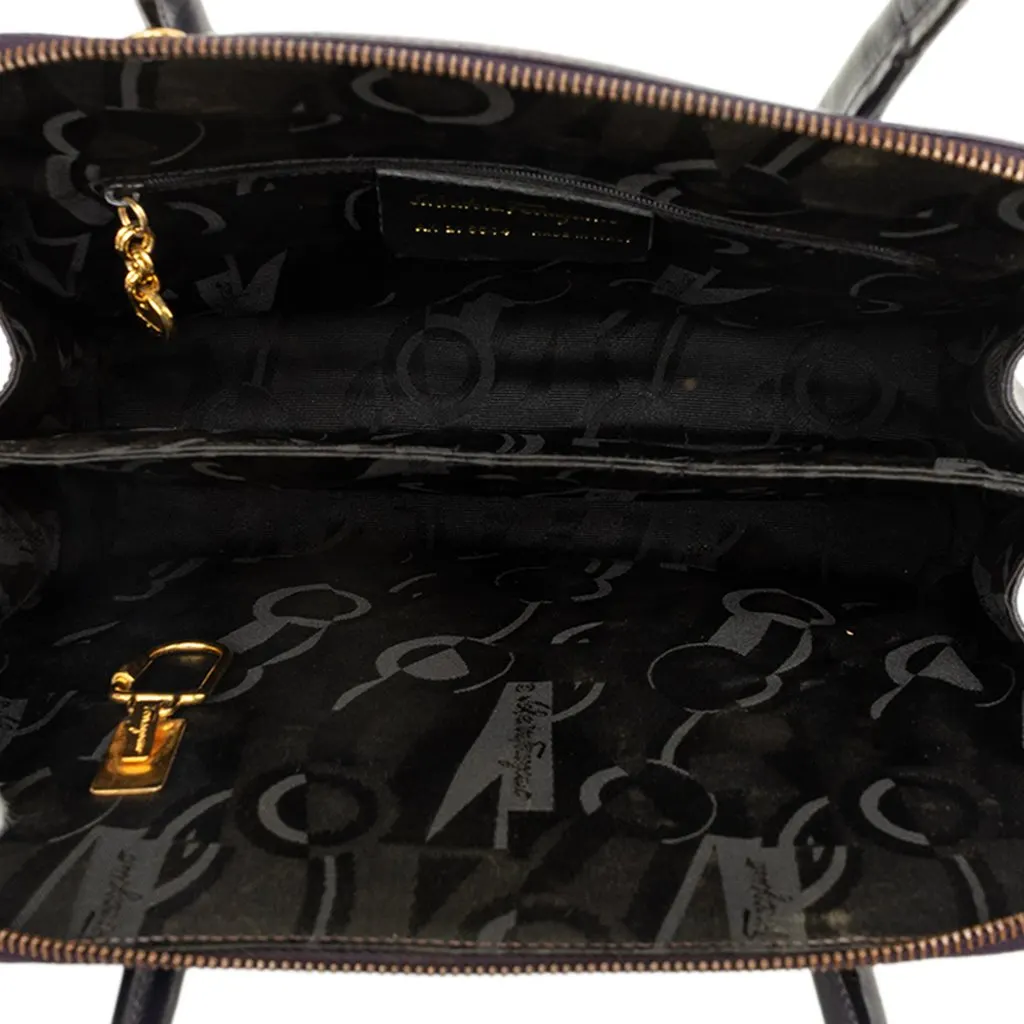 Salvatore Ferragamo Leather Gancini Dome Satchel Blue Leather Very good - Model View