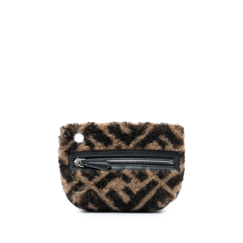 Fendi Zucca Shearling Pyramid Pouch Brown Very good - Front View