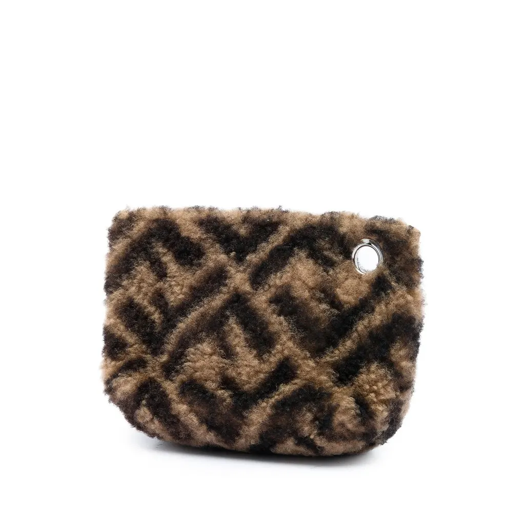 Fendi Zucca Shearling Pyramid Pouch Brown Very good - Back View