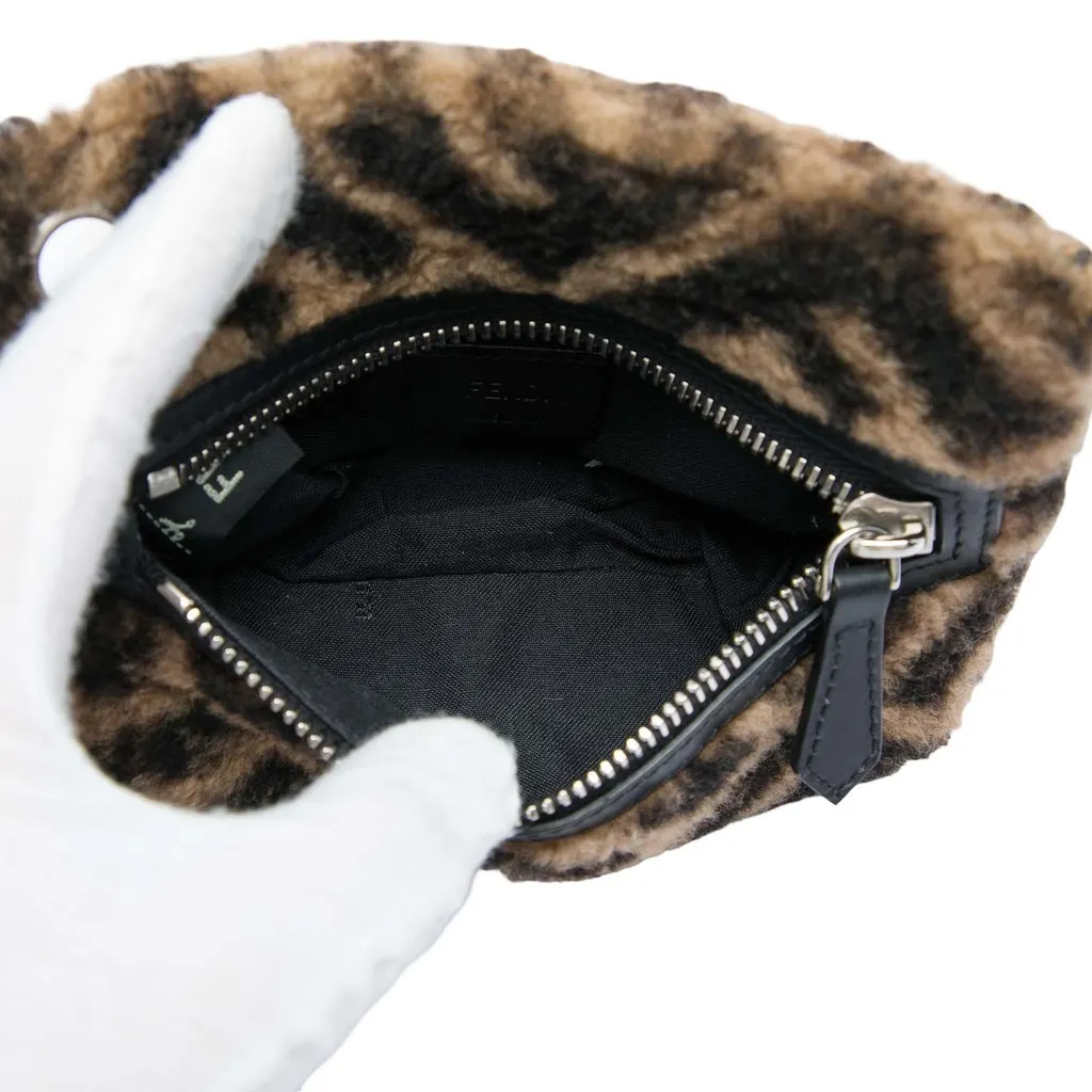 Fendi Zucca Shearling Pyramid Pouch Brown Very good - Model View