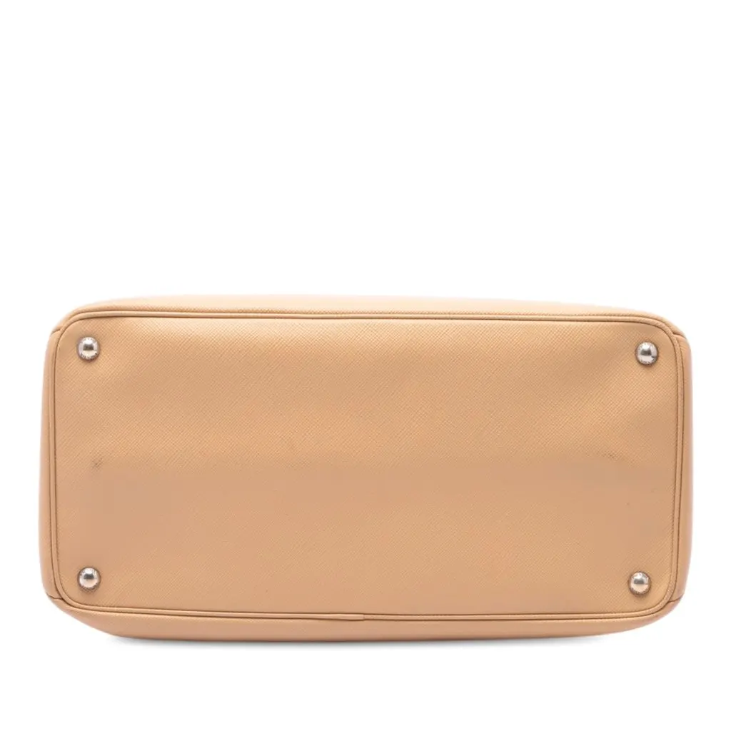 Prada Saffiano Cuir Turnlock Twin Satchel Beige Leather Good - Inside View