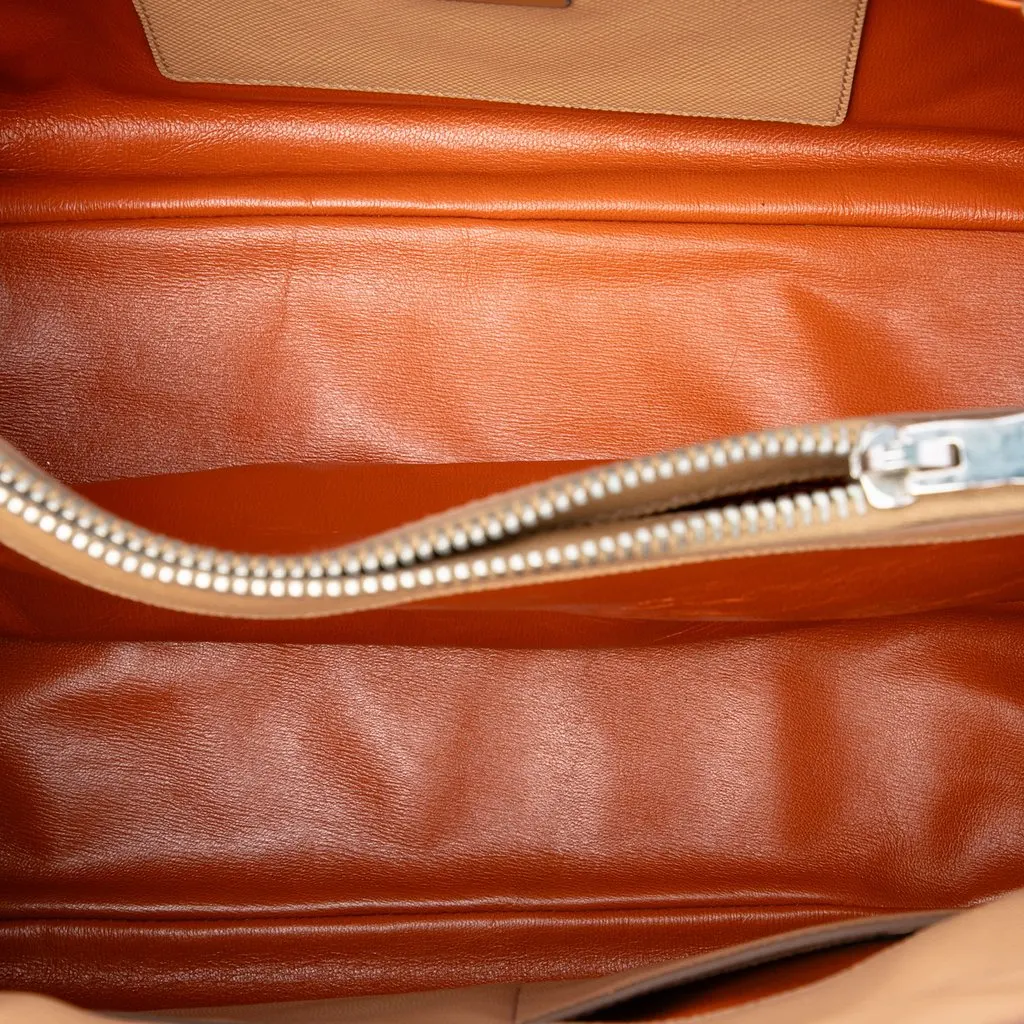 Prada Saffiano Cuir Turnlock Twin Satchel Beige Leather Good - Model View