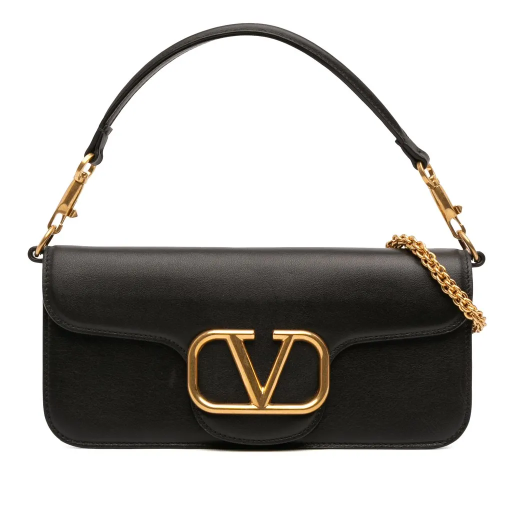 Valentino Calfskin VLogo Loco Satchel Black Leather Very good - Front View