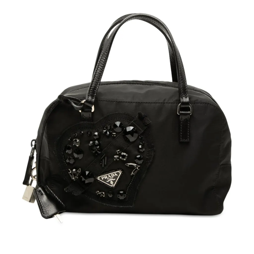 Prada Tessuto Evening Heart Handbag Black Very good - Front View