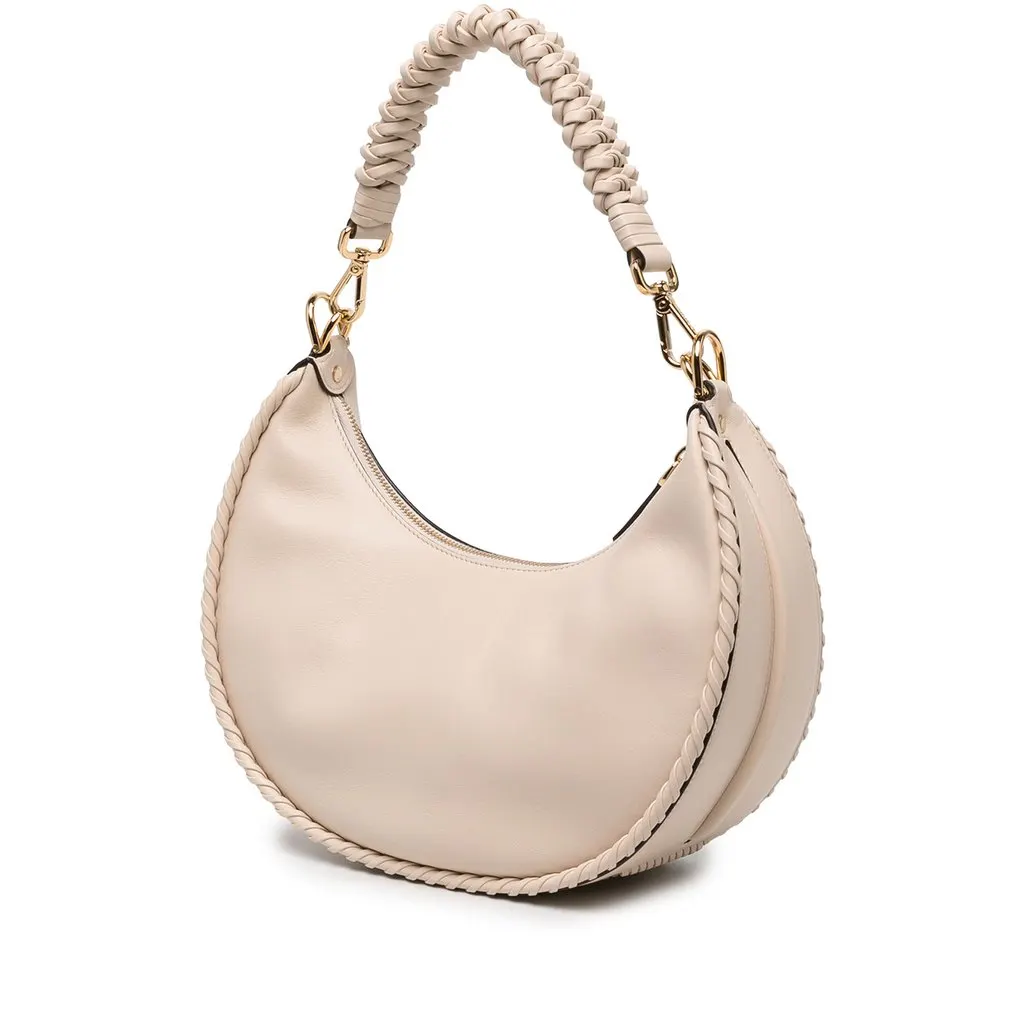 Fendi Small Leather Braided Fendigraphy Hobo White Leather Very good - Back View