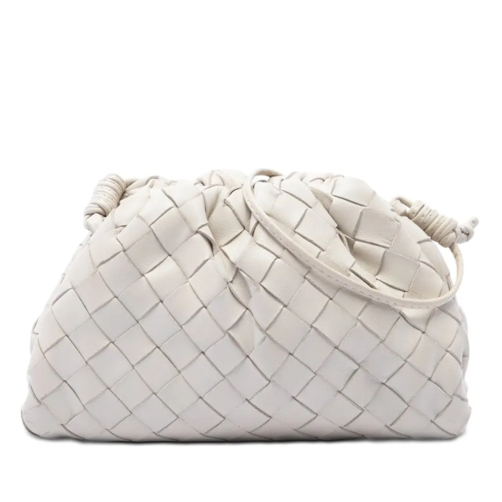 Bottega Veneta Nappa Intrecciato The Mini Pouch Crossbody White Leather Very good - Front View