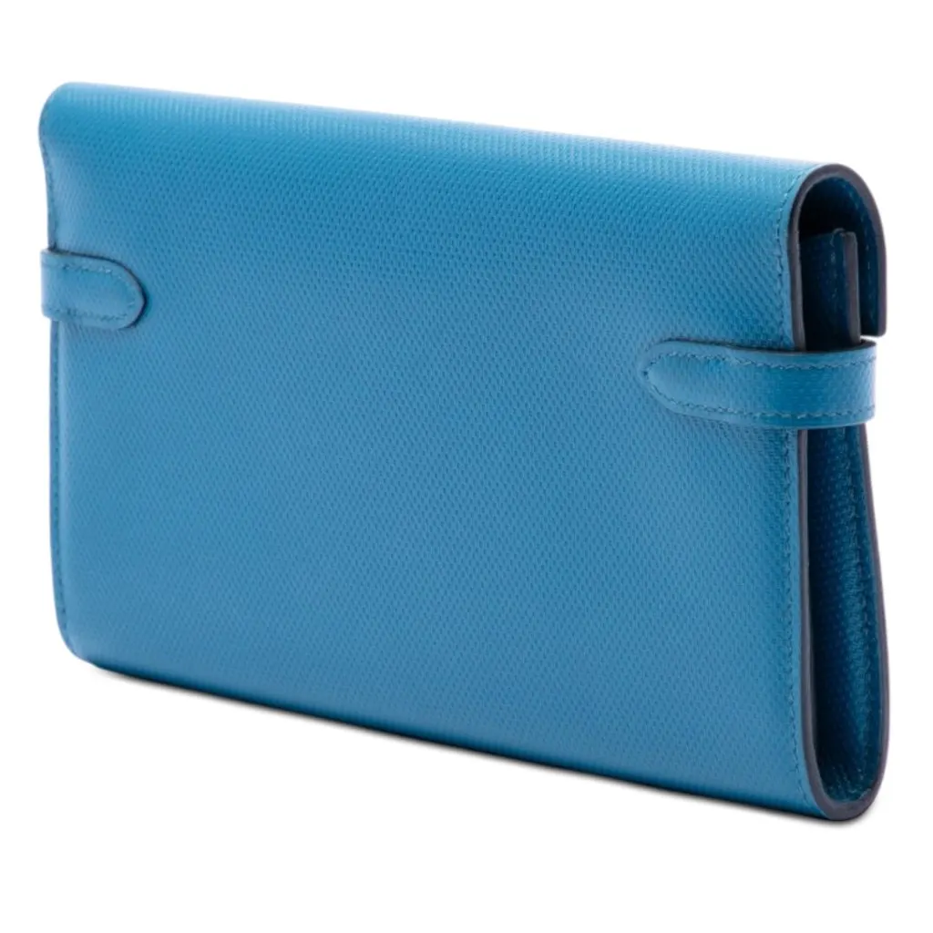 Hermès Grain d H Kelly Longue Wallet Blue Leather Very good - Back View