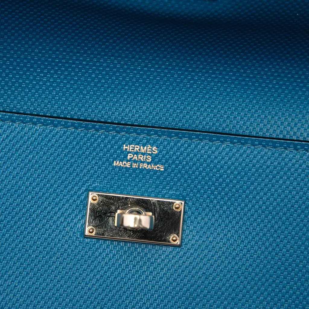 Hermès Grain d H Kelly Longue Wallet Blue Leather Very good - Box View