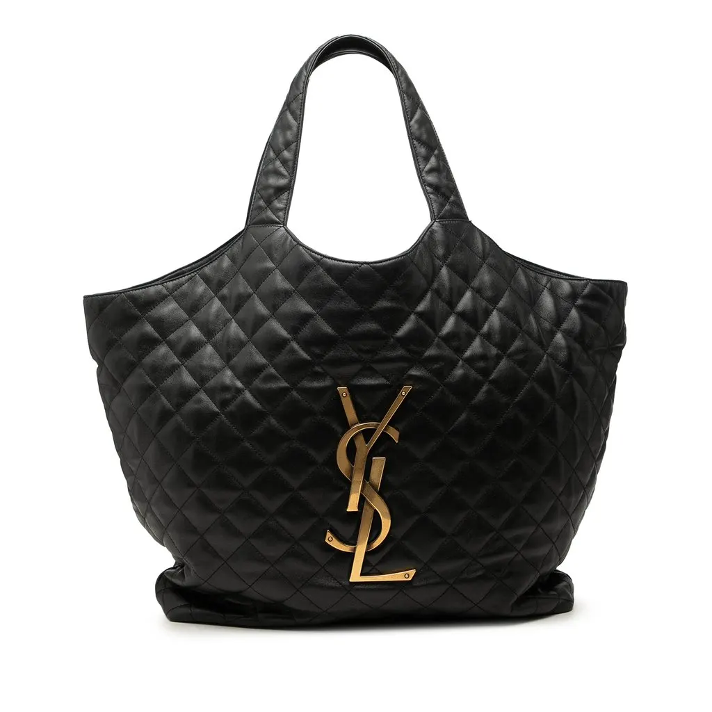 Saint Laurent Maxi Quilted Lambskin Icare Shopping Tote Black Leather Very good - Front View