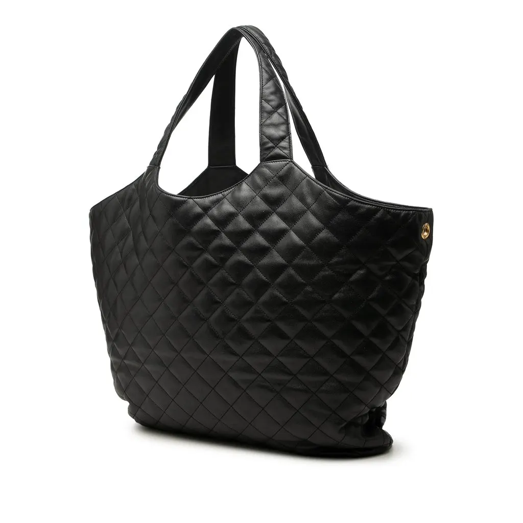Saint Laurent Maxi Quilted Lambskin Icare Shopping Tote Black Leather Very good - Back View