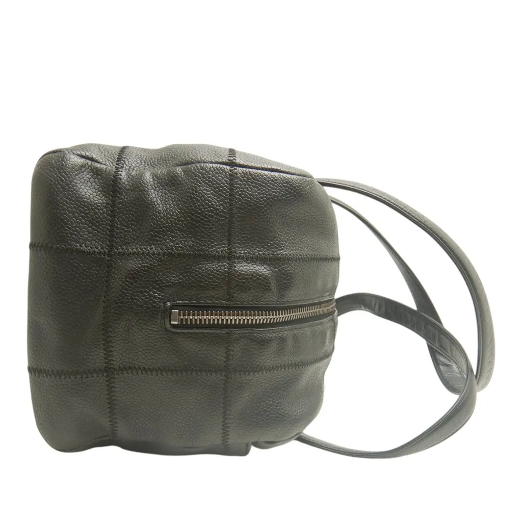 Chanel Chocolate Bar Caviar Shoulder Bag Black Leather Very good - Back View