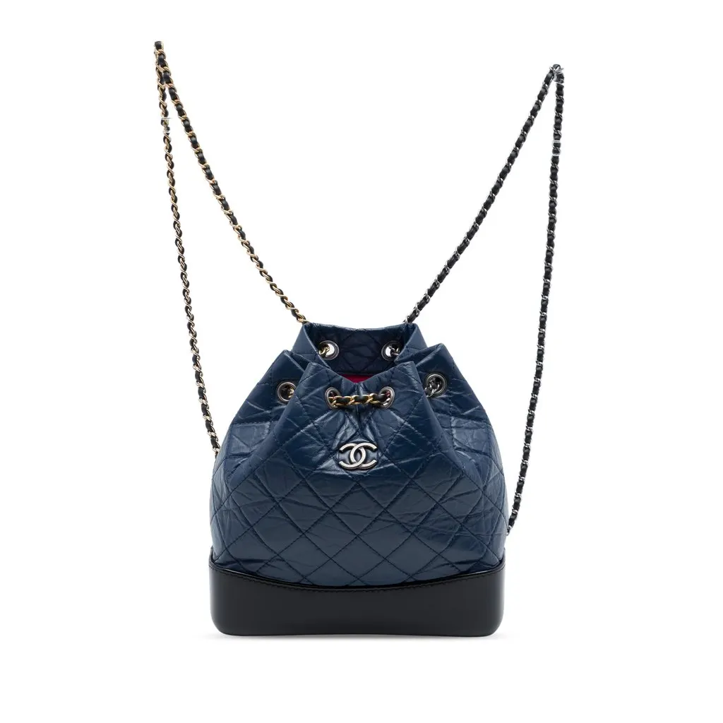 Chanel Small Bicolor Quilted Aged Calfskin Gabrielle Backpack Blue Leather Very good - Front View