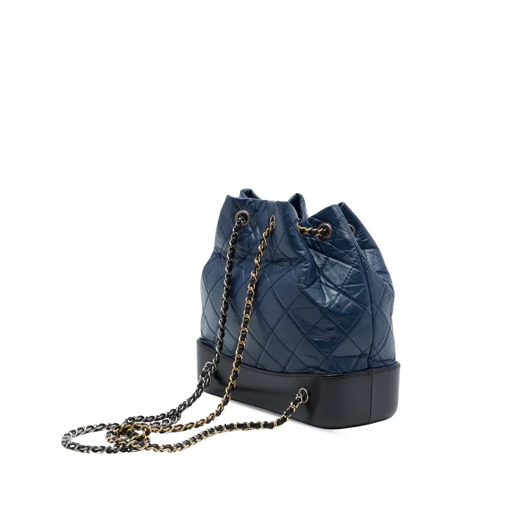 Chanel Small Bicolor Quilted Aged Calfskin Gabrielle Backpack Blue Leather Very good - Back View