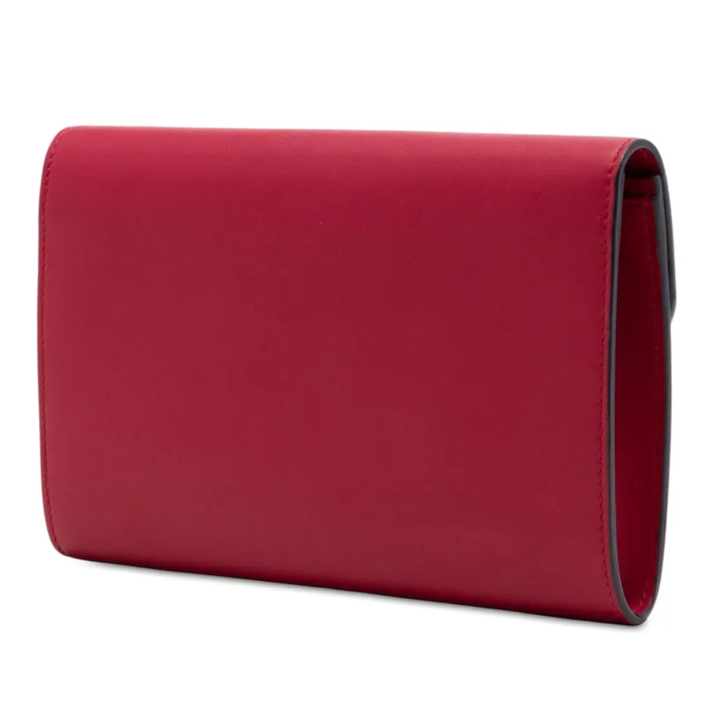 Gucci Calfskin Peony Pearly Clutch Red Leather Very good - Back View