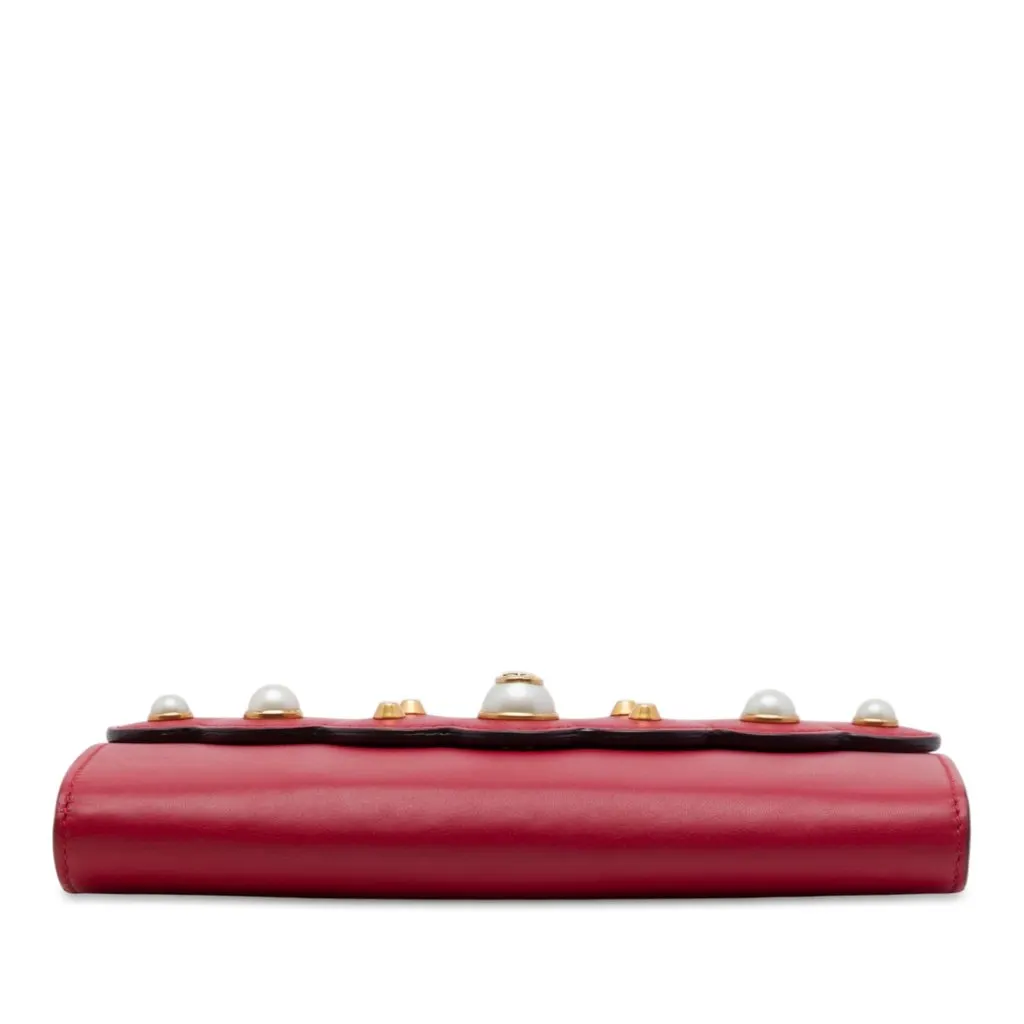 Gucci Calfskin Peony Pearly Clutch Red Leather Very good - Inside View