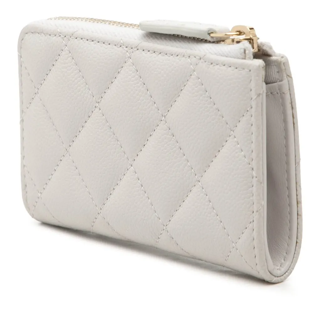 Chanel CC Quilted Caviar Zip Around Card Holder White Leather Very good - Back View
