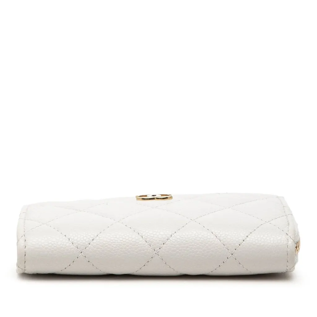 Chanel CC Quilted Caviar Zip Around Card Holder White Leather Very good - Inside View