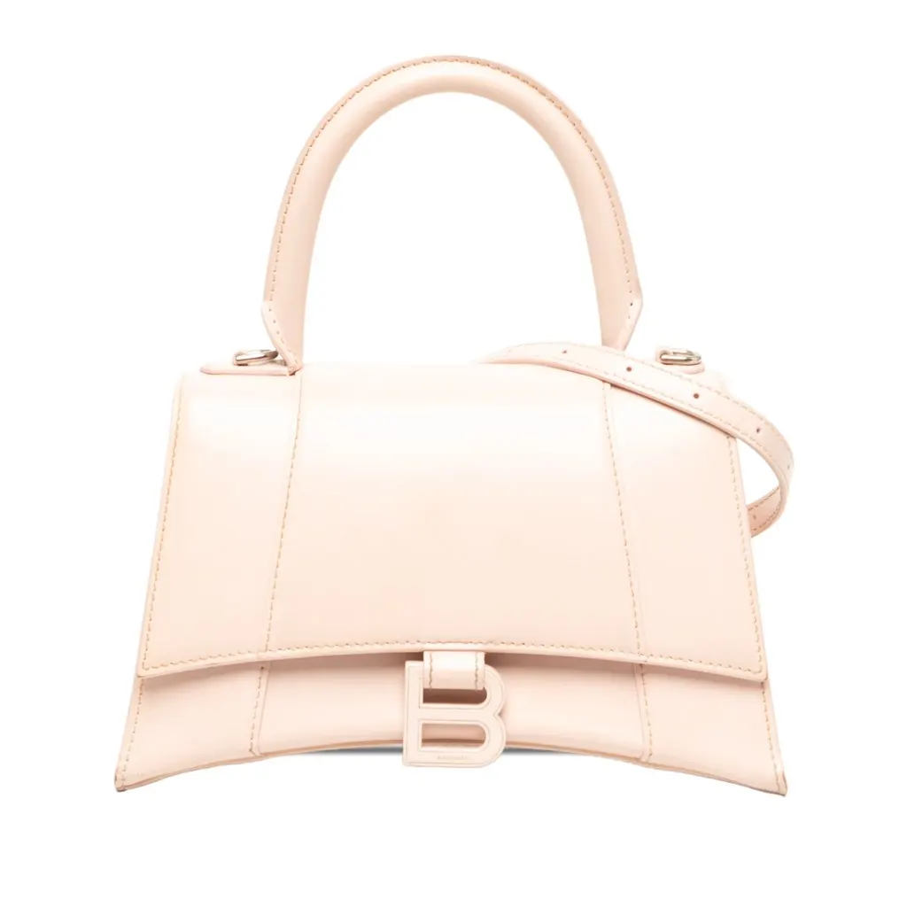 Balenciaga Small Leather Hourglass Top Handle Bag Beige Leather Good - Front View